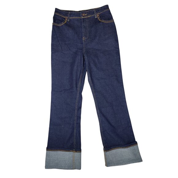 House Of Harlow Bootcut Cuffed Dark Wash Retro Style High Rise Jeans 28x29.5 NWT - Picture 1 of 8